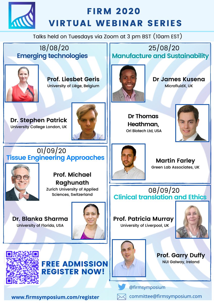 FIRMSymposium's tweet image. The #virtualFIRM #webinar series starts next Tuesday with a fantastic line up of speakers! If you haven't registered yet, you still can at firmsymposium.com/register or using the QR code below. Looking forward to seeing you all there!