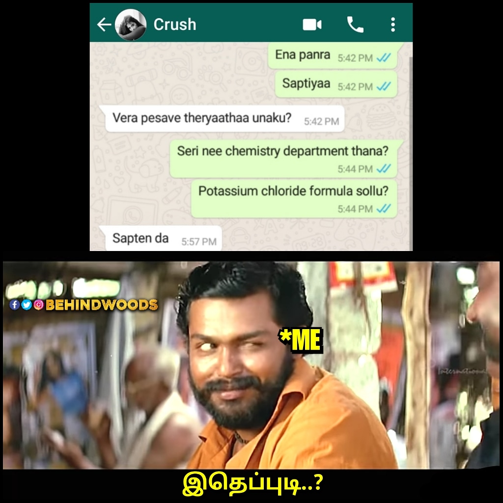 behindwoods's tweet photo. Adi rakita rakita!😂

#Crush #Whatsapp #Quarantine #Lockdown https://t.co/8oTOnVpKzn