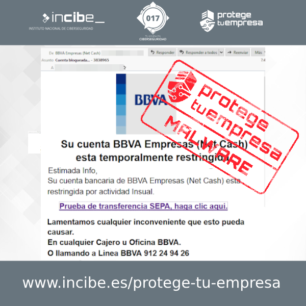 Masqueit1's tweet photo. 📨 Detectada campaña fraudulenta suplantando imagen de Bbva - https://t.co/kK6pEoLUNQ #masqueit #seguridad #malware https://t.co/xCS2EqNURw