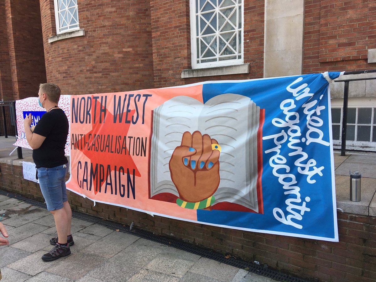 NWanticas's tweet photo. Very pleased to unfurl our new banner today @ucu_solidarity rally #defendalljobs #ucusolidarity #unitedagainstprecarity https://t.co/DwLDGgWkpL