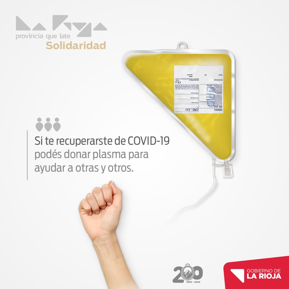 GobDeLaRioja's tweet photo. ◾ Donar plasma es un acto solidario. 

Si te recuperaste de COVID-19, podés ayudar a otros y otras. https://t.co/OcsXiZ0jvB