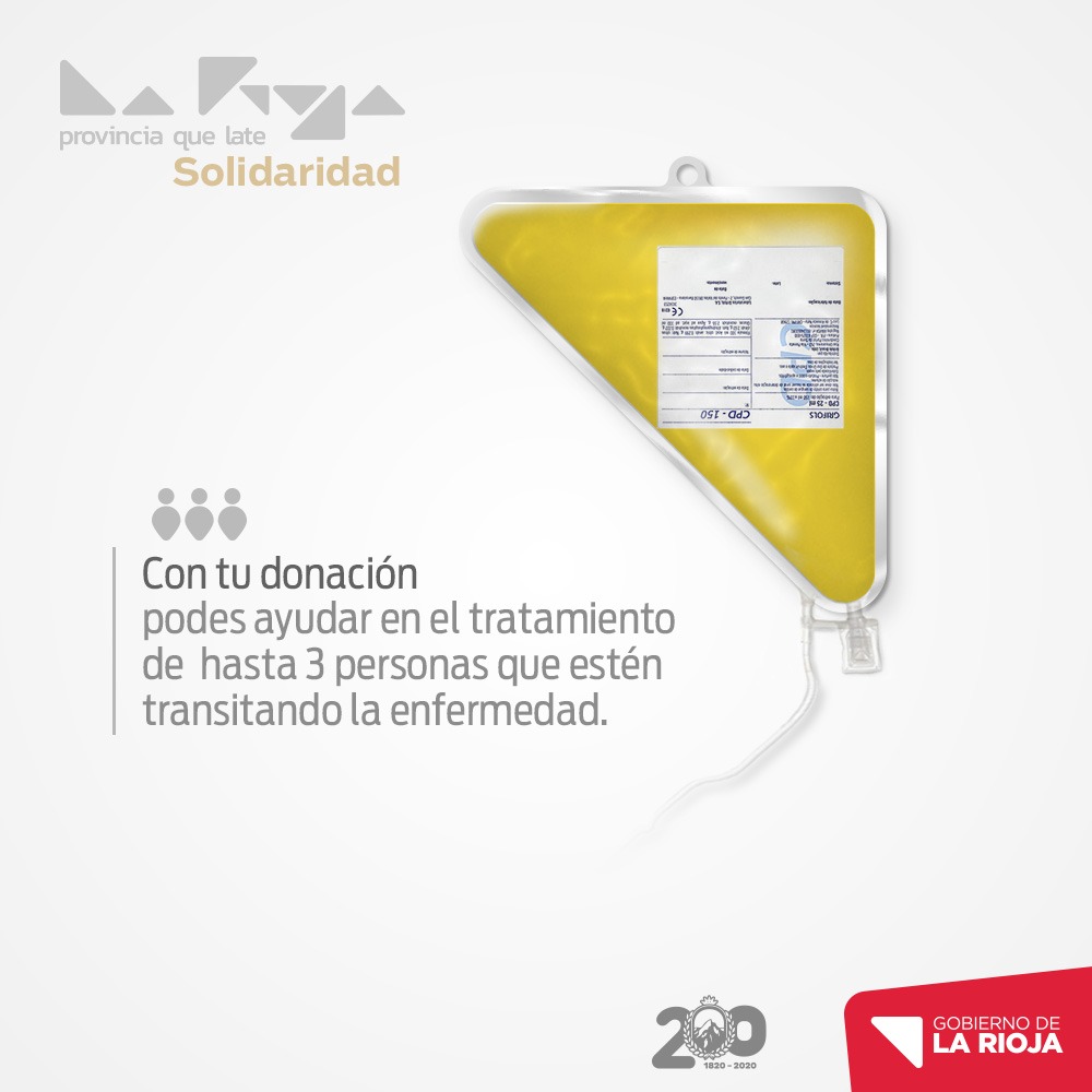 GobDeLaRioja's tweet photo. ◾ Donar plasma es un acto solidario. 

Si te recuperaste de COVID-19, podés ayudar a otros y otras. https://t.co/OcsXiZ0jvB