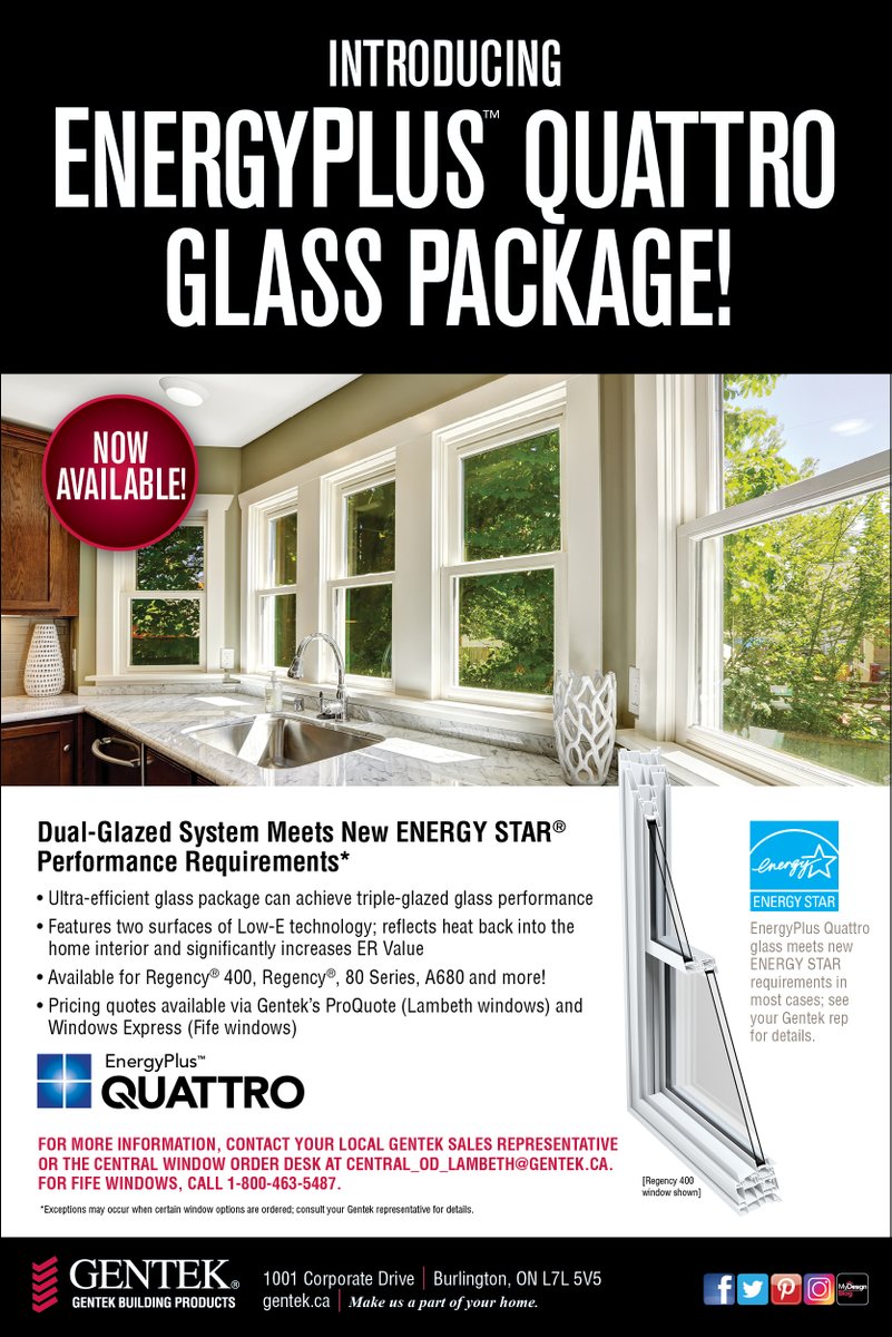 GentekCanada's tweet photo. Gentek's newest glass package is now available.  Energy Plus Quattro is designed to meet the newest Energy Star ratings. Contact your local Gentek Sales Representative for more information. https://t.co/AmwYkl4YcQ