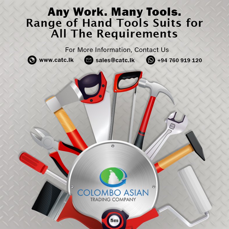 CATC_SriLanka's tweet photo. Any Work, Many Tools.
Range of Hand Tools suits for all the requirements.
Please Email your inquiries to ✉️ sales@catc.lk
Or WhatsApp your inquiries to 📱 +94 760 919 120
https://t.co/SfBFwBvZj9
#Vagetables #Fruits #Stationaries #SriLanka #Maldives #CATC #CATCFresh https://t.co/uoGdWYGIUl