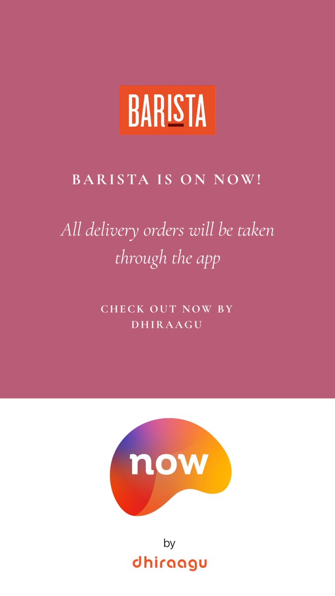 You can check out our Menu &amp; Order Online through <a href="/foodiesappmv/">Foodies</a> and #nowmv app by <a href="/Dhiraagu/">Dhiraagu</a> 

Enjoy your meals at home 🧡 

#baristamaldives #staysafe