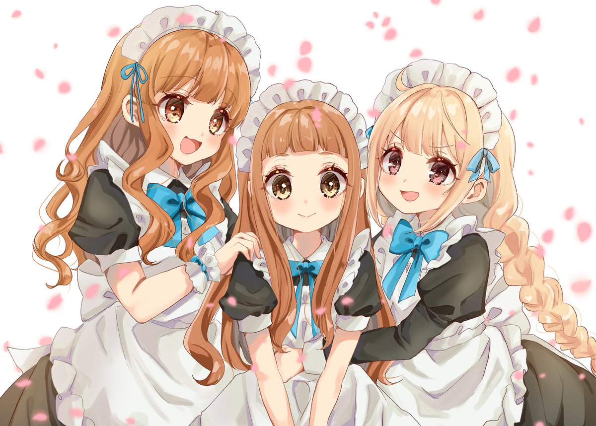 futaba anzu ,ichihara nina ,moroboshi kirari multiple girls 3girls maid headdress maid alternate costume long hair enmaided  illustration images