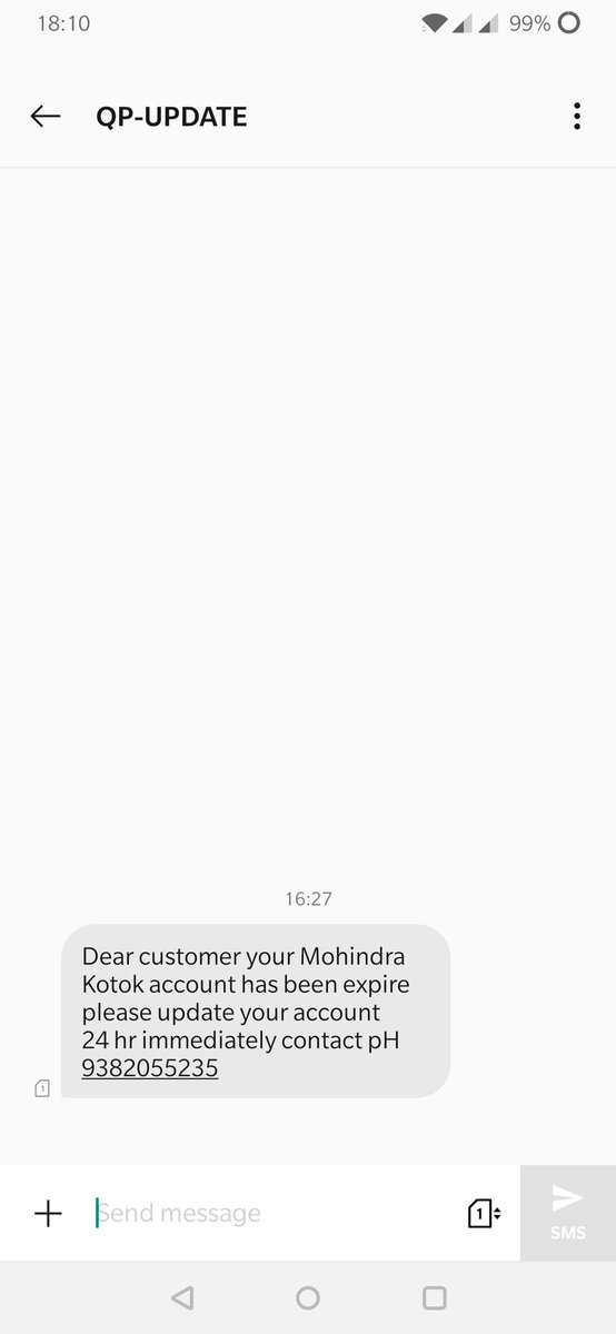 sangramssingh's tweet image. Sad to share that my Mohindra Kotok account has been expire today..
Condolences can be sent to the number mentioned in the text message attached...
😁😂🤣🤣😂😁
@KotakBankLtd @DoT_India @TRAI