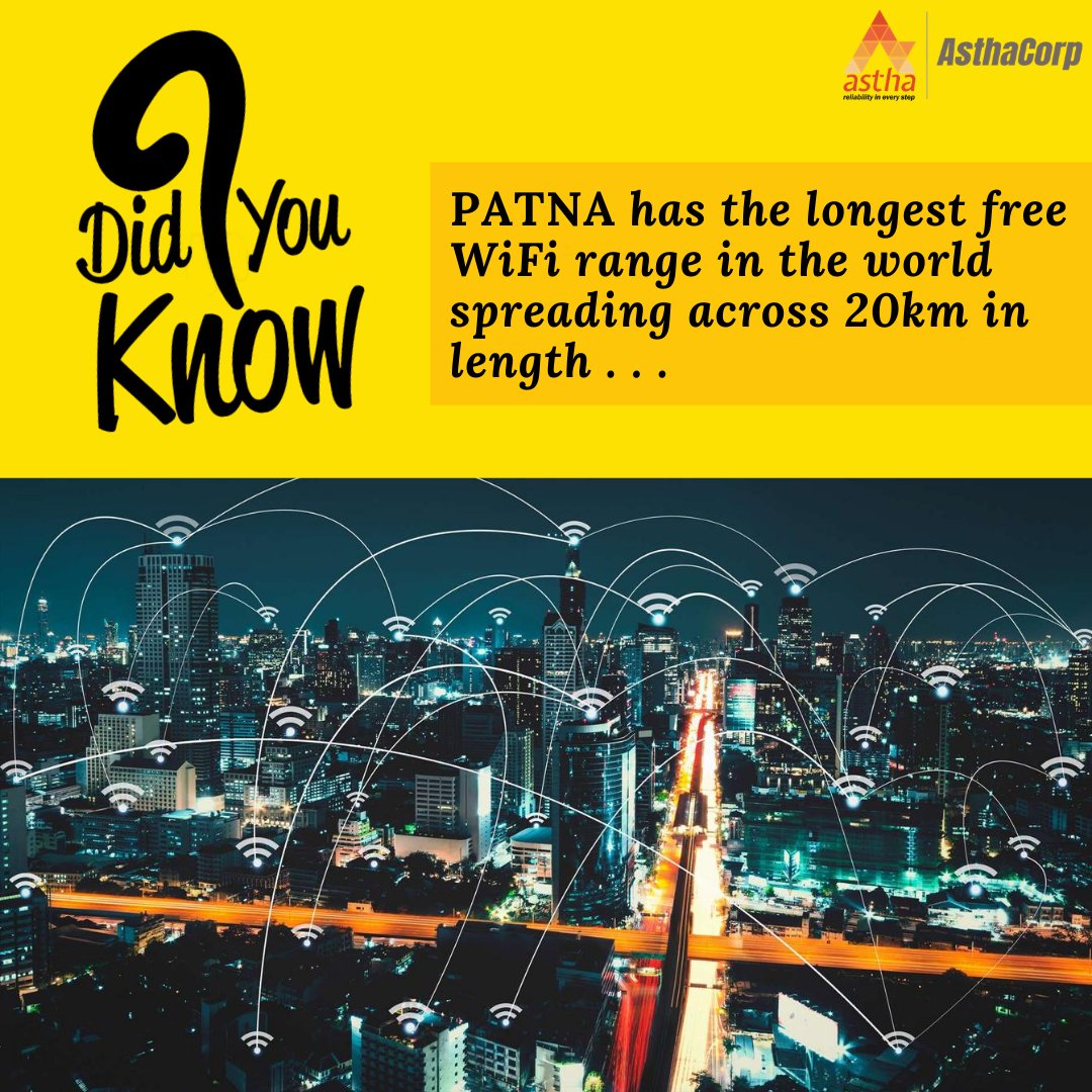 The Indian state of Bihar boasts of the worlds longest stretch of free WiFi zone. It starts from NIT, Patna to Danapur. Before this, China 3.5 Kms long Wi-Fi zone was considered the longest but Patna has now overtaken this achievement. IMAGES, GIF, ANIMATED GIF, WALLPAPER, STICKER FOR WHATSAPP & FACEBOOK
