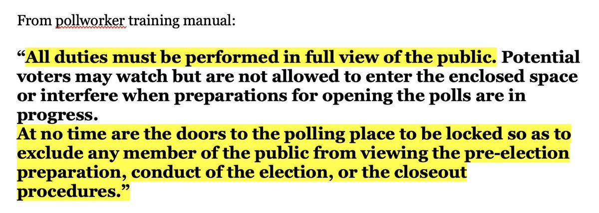 Sadly,  @jennycohn1, Cobb County GA is very hostile to the public's right of oversight. Jorge had every right to be there watching the poll closing ---whether or not he wanted to see the poll tape. He did not need any excuse. From pollworker training guide: 1/  https://twitter.com/jennycohn1/status/1293624147931611138