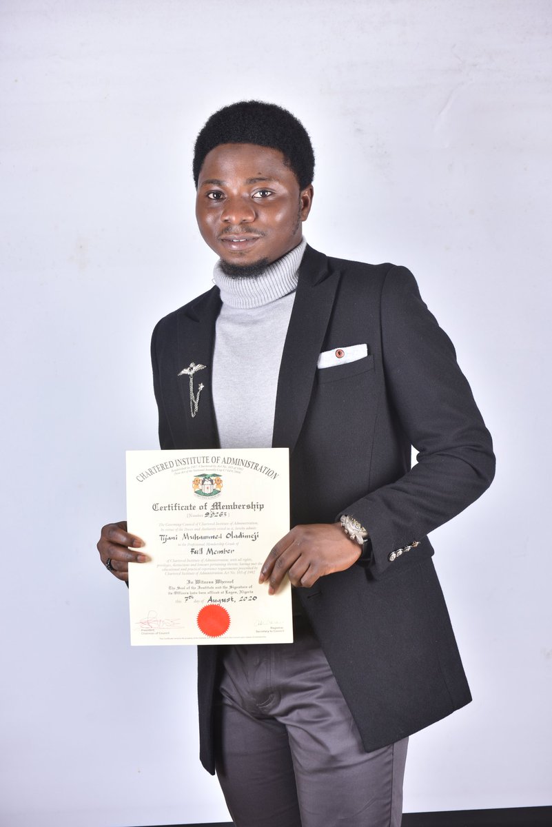 DrDimejiTijani's tweet photo. YOUR DUDE IS CHARTERED!!! #CharteredAdministrator
#Administration #MCIA

I was pleased to be inducted to the Professional Membership Grade of FULL MEMBER of CHARTERED INSTITUTE OF ADMINISTRATION. 

Adm. TIJANI MUHAMMED OLADIMEJI, MCIA https://t.co/hViE77tvqT