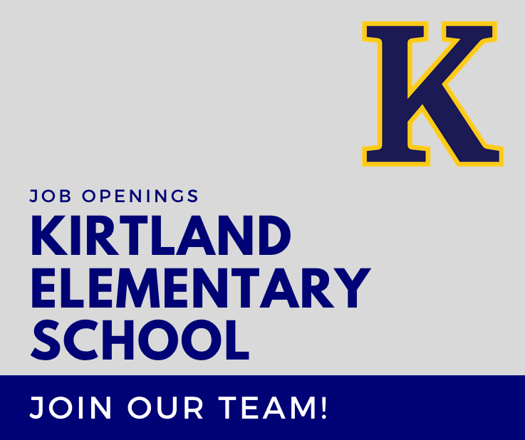 Join our award-winning Kirtland Elementary School team!
Currently hiring for teacher and custodial substitutes, 1/2 time guidance counselor, latchkey and bus driver positions.

Apply at kirtlandschools.org.  Click on DEPARTMENTS, then EMPLOYMENT.
#hornetpride