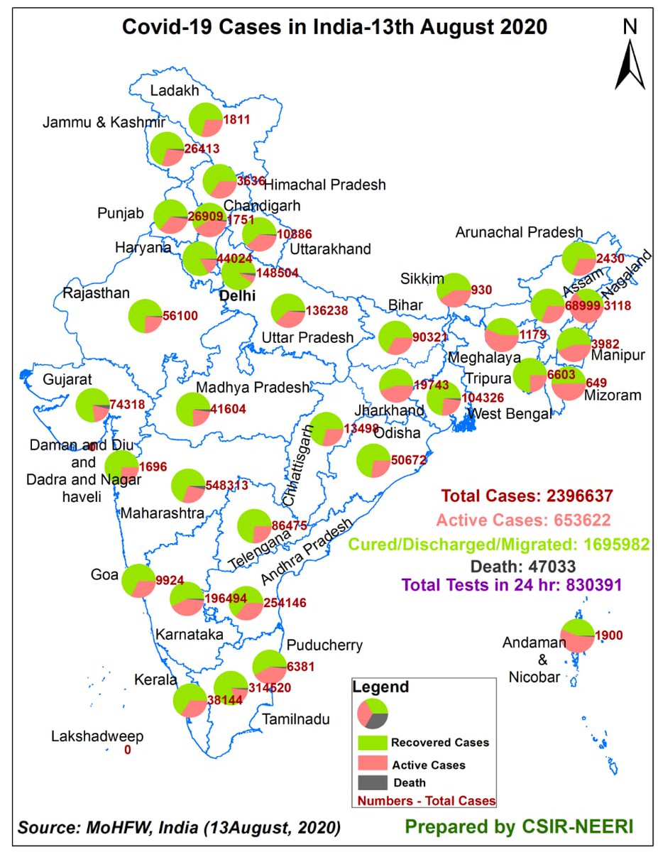 DrSanMukherji's tweet photo. A map prepared by CSIR-NEERI, Mumbai showing #COVIDー19 cases in India. (13th August 2020)
@CMOMaharashtra
#MaharashtraFightsCorona #MedicalMaharashtra #MEDD #coronaupdatesindia #UnlockingIndia #COVID19UPDATE #StayHomeStaySafeSaveLives #COVID19India #SafetyFirst #BeginAgain https://t.co/1IQtqt9DZ9