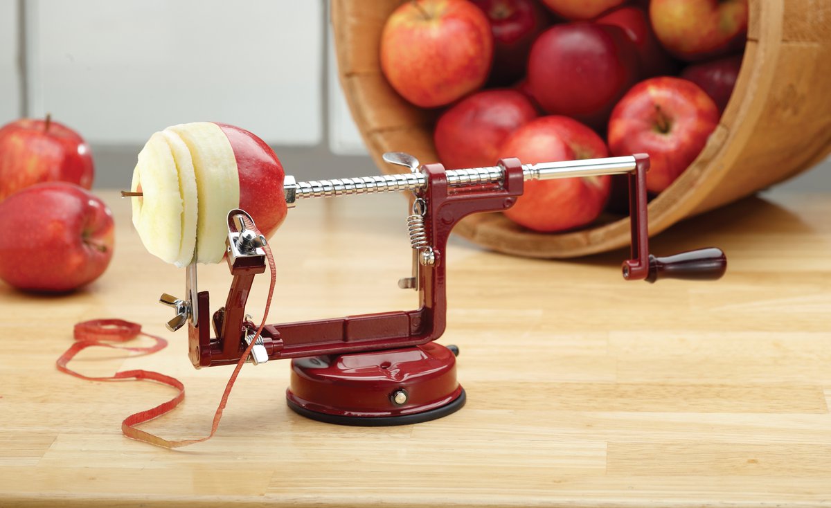 HaroldImportCo's tweet image. You know what they say, an apple a day, calls for Mrs. Anderson's Baking Apple Peeling Machine..that's how the saying goes right?🍎 Peels, cores and slices all in one so you're fully prepared for apple season!