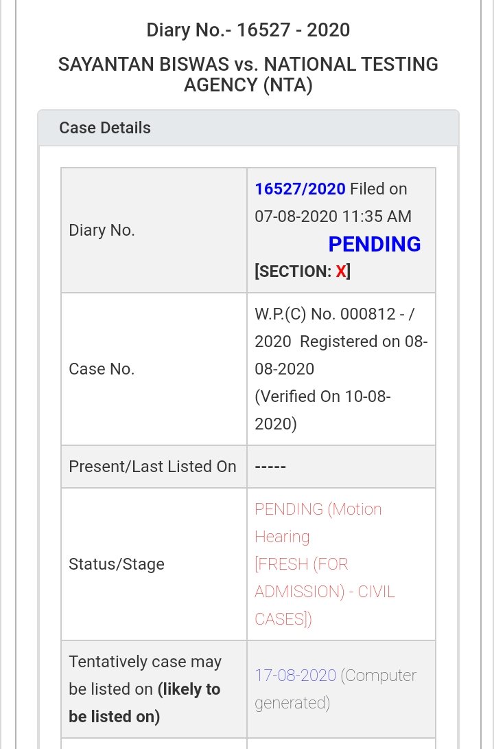ABHIJIT200025's tweet photo. the next hearing is on 17/08/20 not tomorrow.we all tried our best from our side.we have tried our bit and the rest isn’t in our hands. Don’t stress over what will happen. it will be in 2-3 days.Hope best!
@nidhiindiatv @anubha1812 
#SOPCantSaveJEE_NEET 
#IAmAgainst_ExamsInCovid https://t.co/807efZIM6a