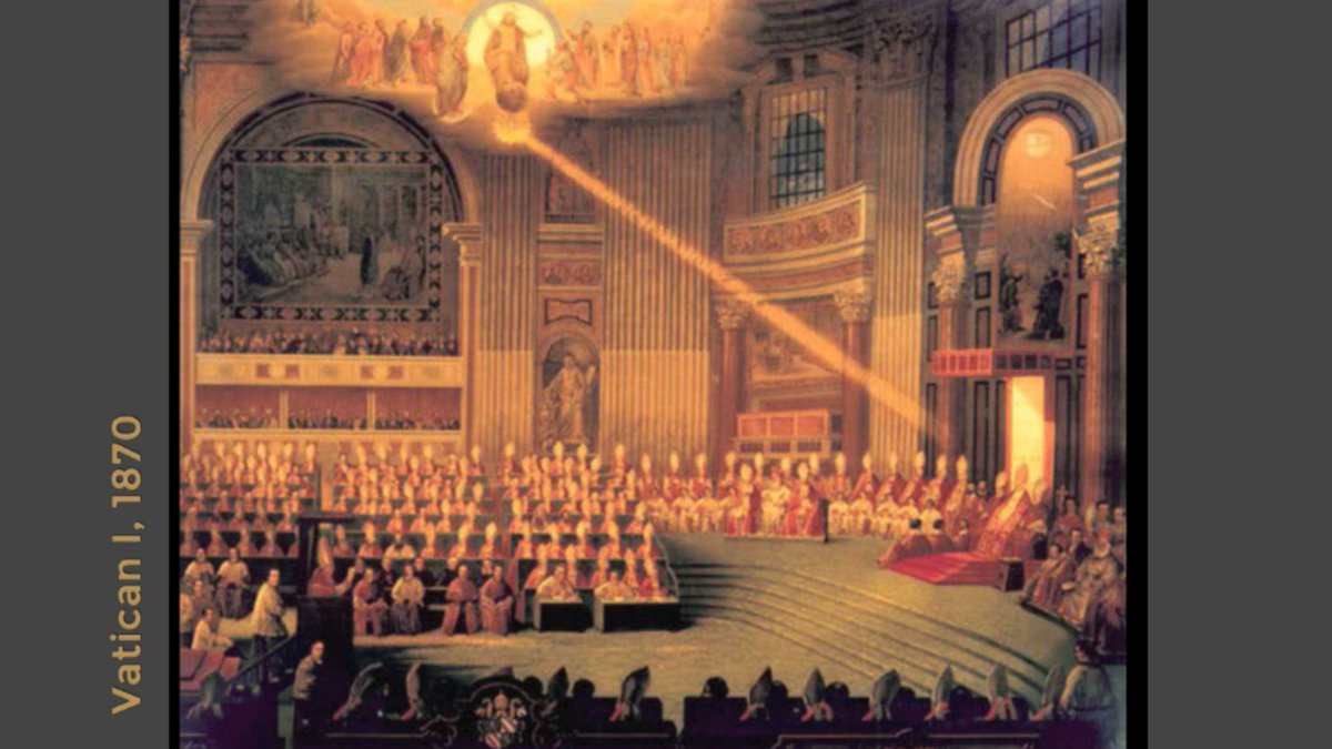 No. Reallly. Pope Giovanni Mastai-Feretti went in whole hog with Vatican I. Look at this painting of Vatican I that came out of it!! Christ is shining on the Pope alone!!! WOW. Let's examine why...