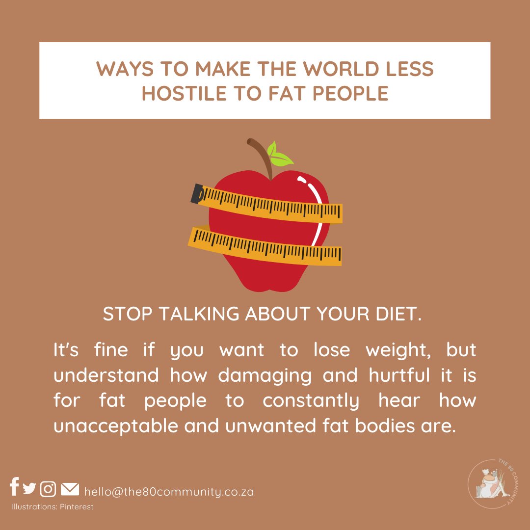 Constantly talking about your efforts to lose weight, more so with a fat person, is disapproval of how the person looks as you’re hellbent on having it known that you’re trying not to look like the fat personLose weight for YOU, and not cos you don’t wanna look like so-and-so.