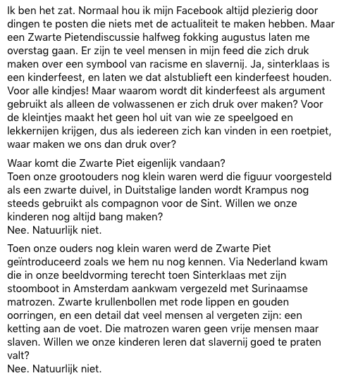 dewlanna's tweet photo. ik ga er nog miserie mee krijgen, maar fok it, ik was die Zwarte Pieten op Facebook beu. https://t.co/wEujgqIILf