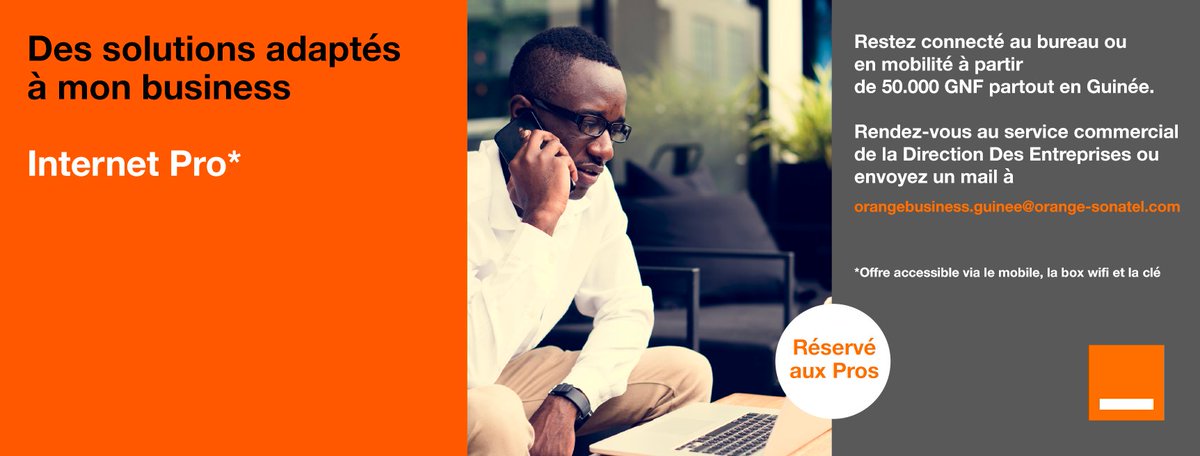orangeguinee_gn's tweet photo. Envie de bĂ©nĂ©ficier dâune offre personnalisĂ©e ?
Envie dâadapter votre consommation Ă votre business ?
Alors #InternetPro est fait pour vous !
Ne perdez plus de temps et contactez nous via mail au : orangebusiness.guinee@orange-sonatel.com
#OrangeGuinee
#OrangeVousAccompagne https://t.co/CAbg5UrZwj