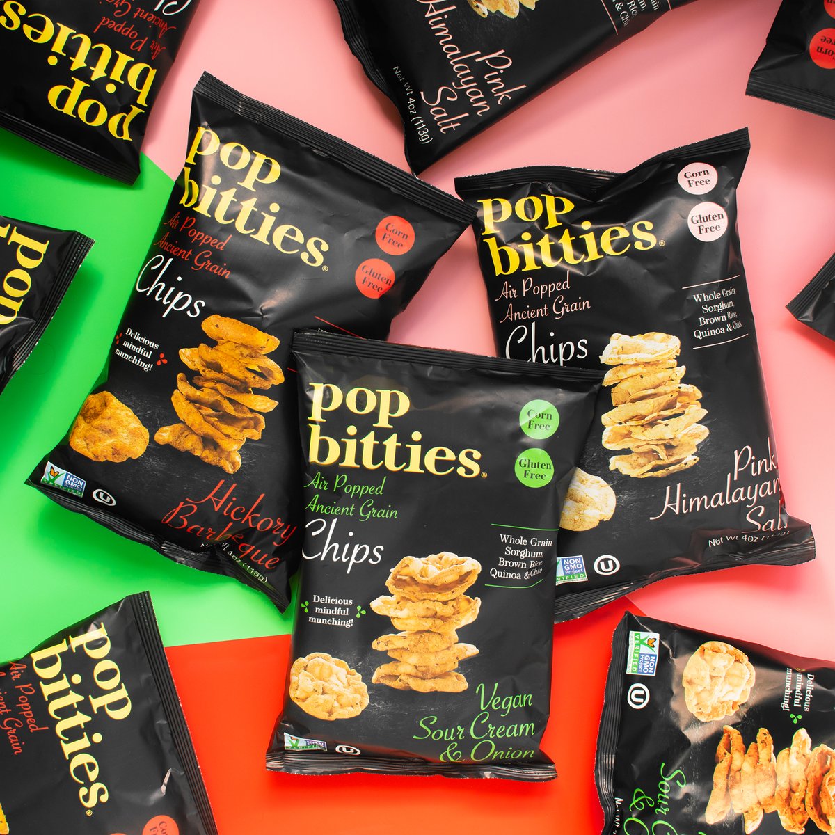 Whether it's Vegan Sour Cream &amp; Onion, Hickory Barbeque or Pink Himalayan Salt, our Ancient Grain Chips are a healthy, mindful treat everyone will love! bit.ly/PopBittiesAmaz…