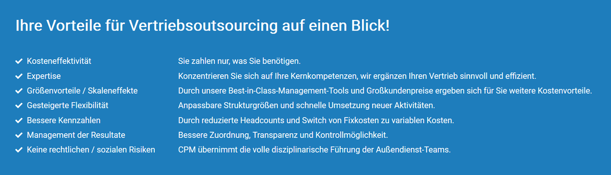 CPMGermany's tweet photo. Warum sich Vertriebsoutsourcing lohnt? Wir haben den Nutzen für Sie auf unserer Website zusammengefasst: https://t.co/baHt9iIiqp

#LEH #vertrieb #handel #vertriebsoutsourcing https://t.co/Zl6Zu2UVxz