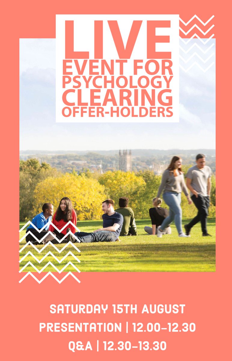 If you've been made an offer for Kent Psychology in #clearing please join us on Saturday for our live event! We're sure you have lots of questions and we're here to help #alevelresults