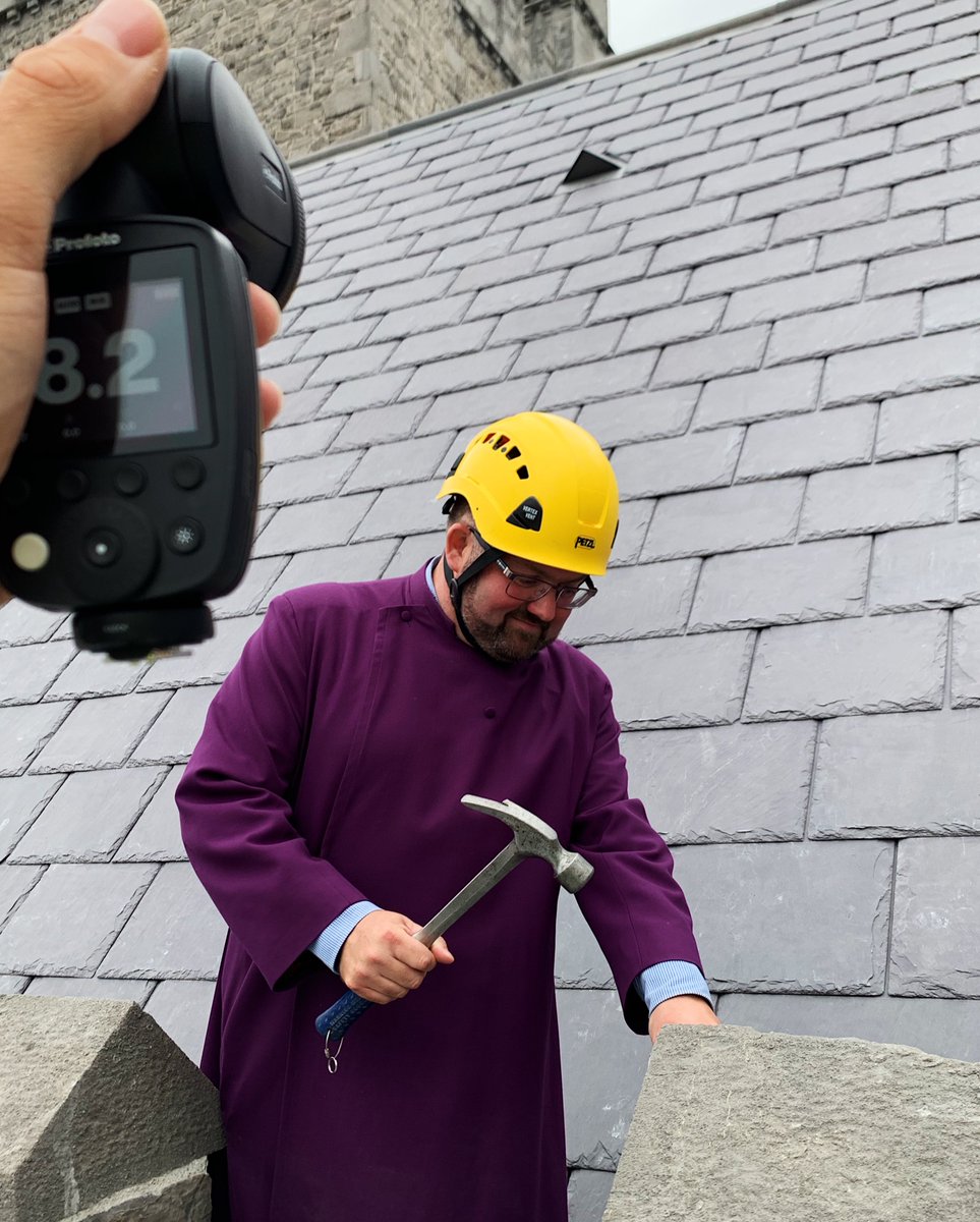 DHRComms's tweet photo. Searching for the perfect shot, photographer @SparkyScoops and DHR Account Manager @stphnmlny take to the scaffolding above the roof of St Patrick’s Cathedral for today’s National Heritage Week photocall. Thanks to @stpatrickscath and Clancy Construction for facilitating. 📸 https://t.co/TAt3LtdQuK