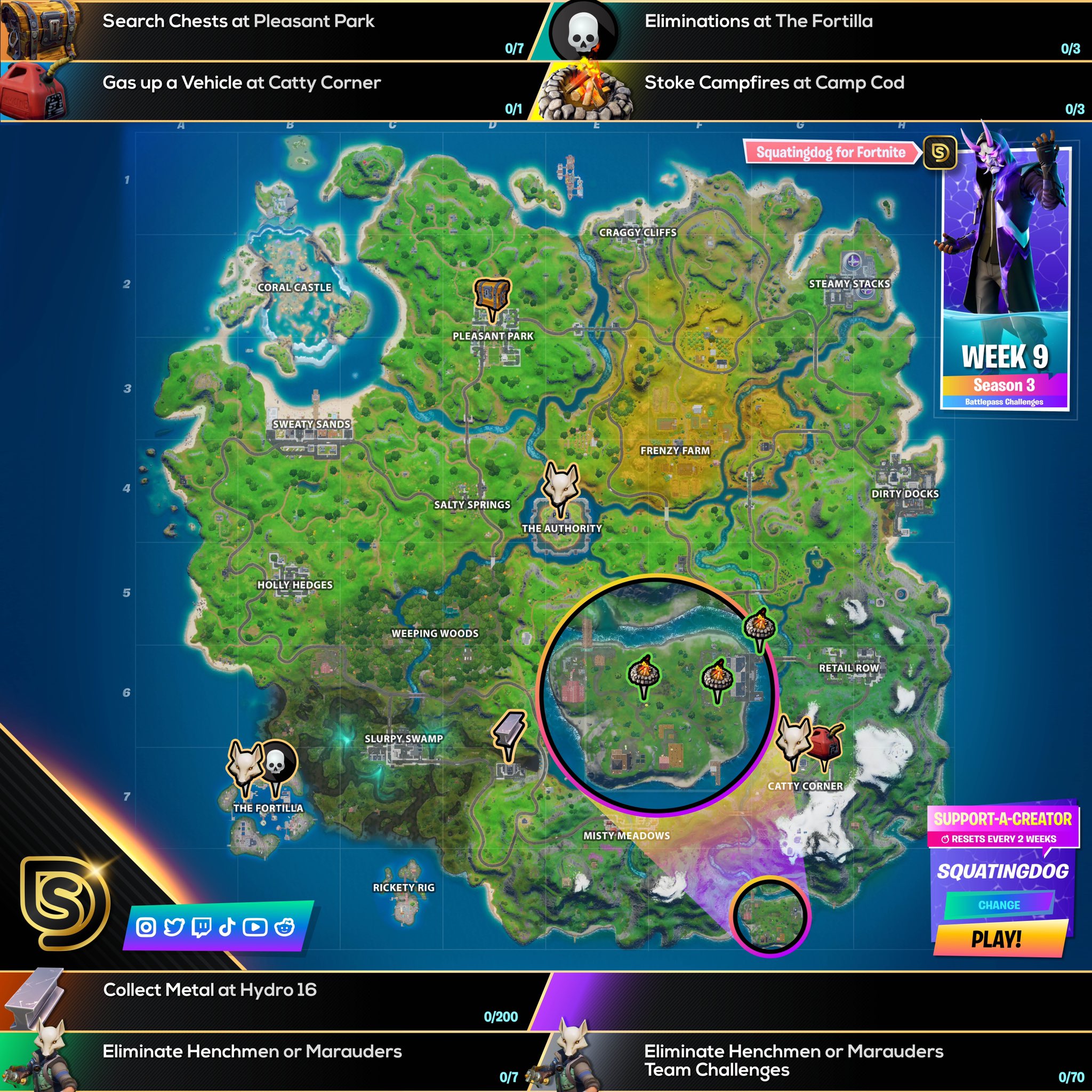 Squatting Dog Fortnite Week 9 Squatingdog On Twitter Ch2 S3 Week 9 All Inclusive Cheat Sheet With All The Details For This Week S Challenges Also Be Sure To Check Out Squatingdog For Fortnite Located In Your App Store For