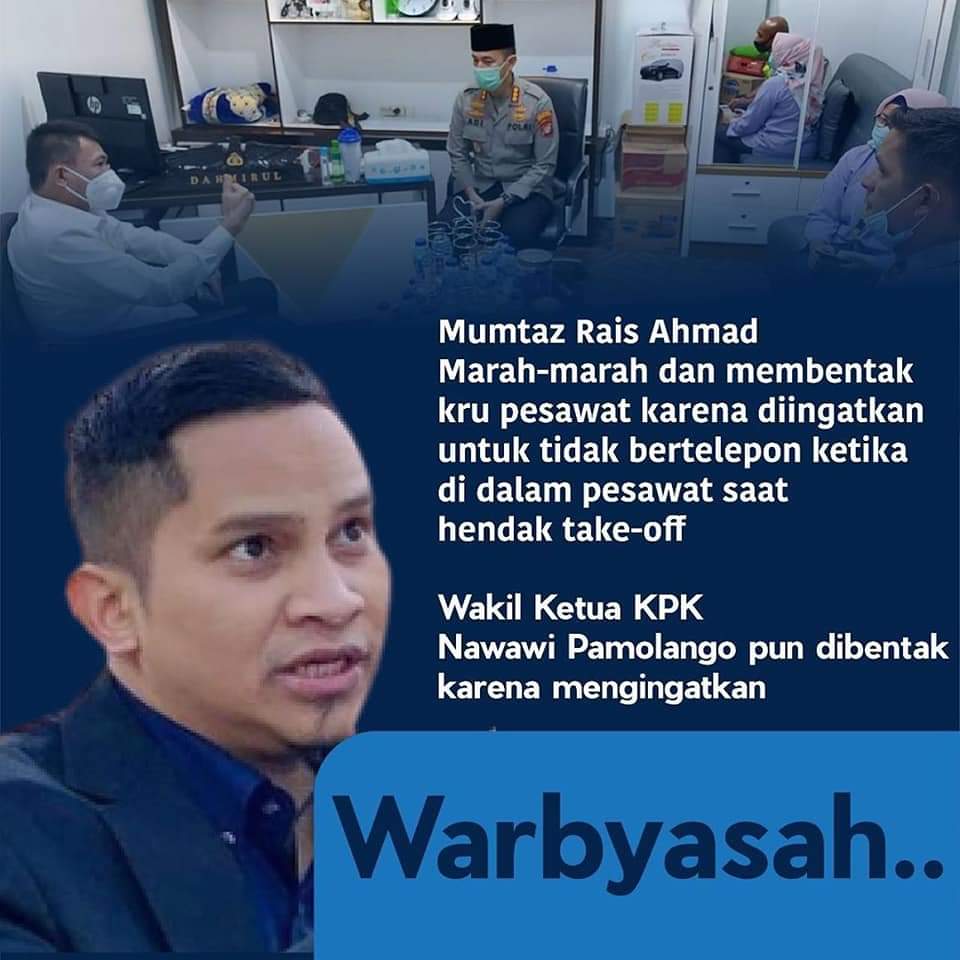narkosun's tweet photo. Kelakuan Mumtaz Rais. Sok jagoan, membentak dan marah2 pada kru pesawat saat diingatkan untuk tidak telpon saat boarding.

Wakil ketua KPK yg mengingatkan pun juga kena bentak. Warbiasyah... https://t.co/StqxWOc36s