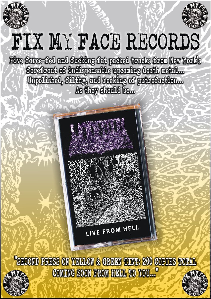 putridstu's tweet photo. Because the first run sold out in an hour we decided to repress & double the amount. Coming soon! FMF 002 repress @undeathNY #livefromhell #fixmyfacerecords https://t.co/GQlneHhvvl