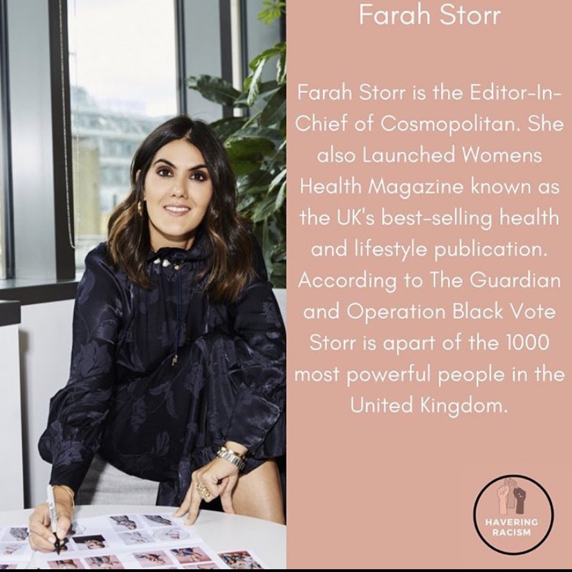 HaveringRacism's tweet photo. Another inspiring BAME person you may not know about Farah Storr the editor-in-chief of Cosmopolitan.
(Credits : The Guardian and Wikipedia)
#HaveringRacism https://t.co/rsPVpHjELu