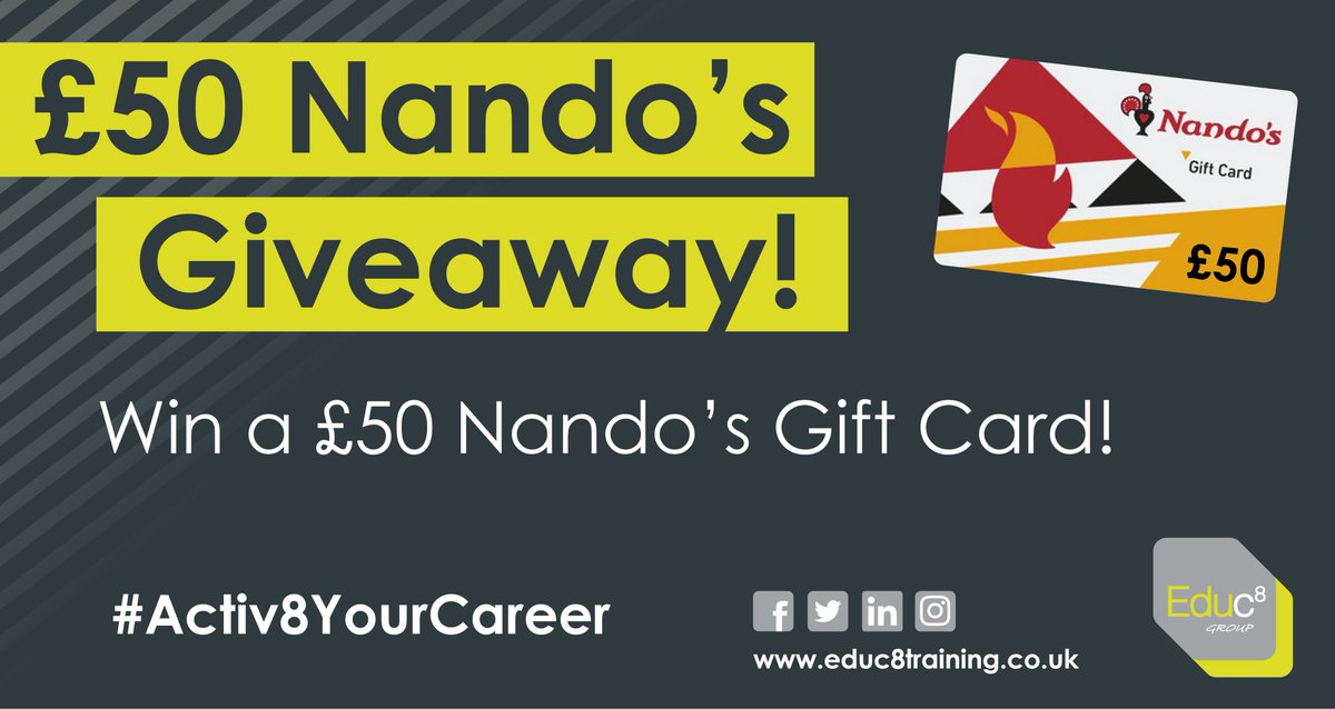 Educ8_Wales's tweet photo. **Competition Time**

To celebrate A Level and GCSE results day we are giving away a £50 Nando's voucher.

To find out how to enter the competition head over to our Instagram page: https://t.co/PtGTy2N6TV

#Activ8YourCareer https://t.co/8mKV6dxMW1