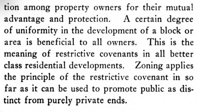 Nice acknowledgement of the influence of restrictive real estate covenants on the development of racial zoning here