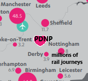 PeaksDalesLine's tweet image. 90% of 13.25m visitor days by car!! #ModalShiftToRail creates a journey "blob" larger than Derby, opening the way to a sustainable #NetZero for @peakdistrict: 
@peak_chair 
@CllrBarryLewis 
@Dines4Dales 
@robertlargan 
#GetPeaksandDalesRailwayDone