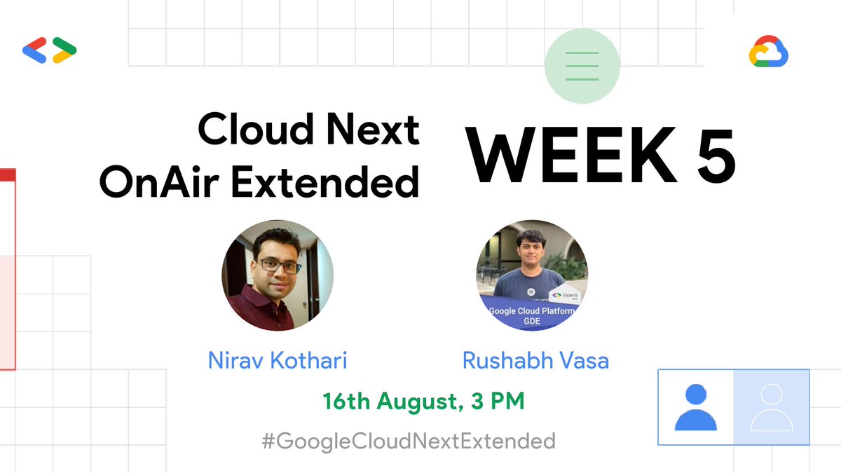 Introducing our #speakers for this weeks stream fresh out of our #contentbrewery . please welcome <a href="/iNiravKothari/">Nirav Kothari</a> and  @rushabh69. plus one more surprise is also coming up !! so stay tuned for more. #googleCloudNextExtended . set reminder for the event at youtu.be/wUUHovScvCs