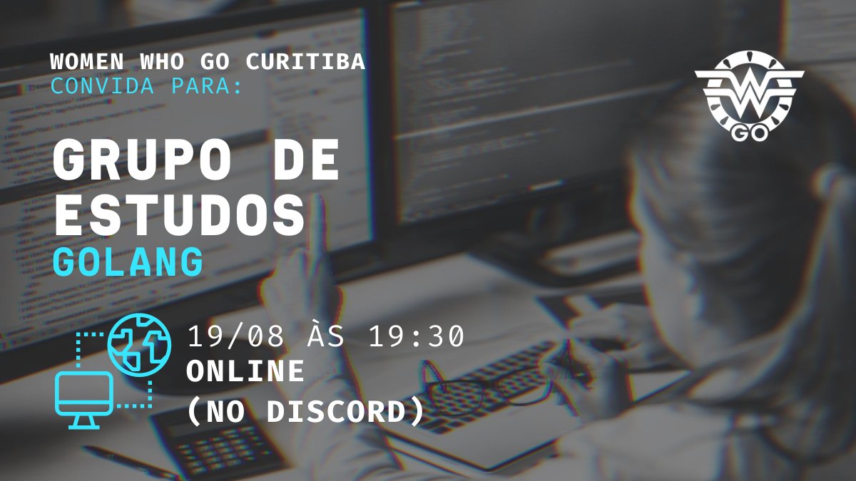 womenwhogocwb's tweet image. Chegou a hora mais esperada: aquela de anunciar mais um encontro do nosso Grupo de Estudos de #Golang 🎉
Dia 19/08 vamos dar sequência à trilha de Go do @exercism_io e pra acessar todas as infos é só clicar aqui: bit.ly/wwgcwb09
#womenwhogo #wwgcwb