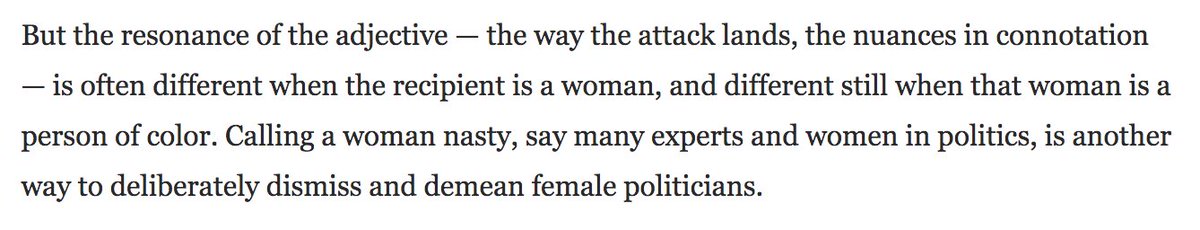 But paragraph five just posits that, you know, when Trump says it about Kamala Harris, it's rrrrrracist and ssssssexist. Who says so? "Many experts and women in politics." Who are these experts? Just wait and find out!