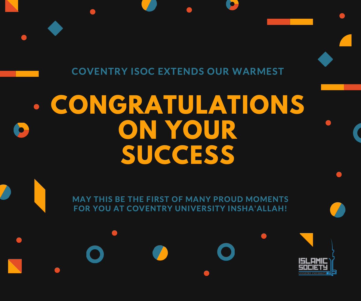 coventryisoc's tweet photo. السلام عليكم
A massive congratulations to all those who have received their results today.

Your Coventry Islamic Society wholeheartedly welcomes you to your university and wishes you the highest levels of success! We look forward to seeing you all this year Insha' Allah! https://t.co/zyrLPxOCpU