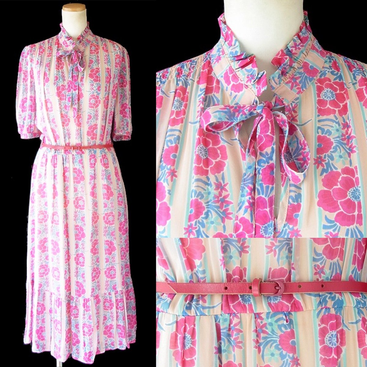 中野古着屋little Bird たった今アップしました 送料無料 ロンドン買い付け Betty Barcley ピンク X 水色 マゼンダ 薔薇プリント ベルト付き ワンピース bs009 ヨーロッパ古着 T Co F8xnw1cwd1 Furugi Nakano 古着 中野 レトロ