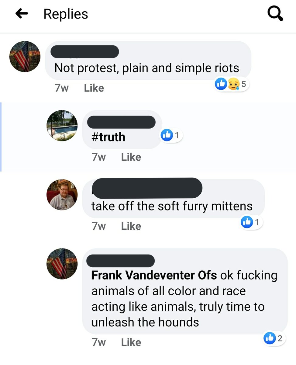 I know these look like repeated screenshots, but I promise it's separate incidents of people calling for shooting and hosing down protesters.