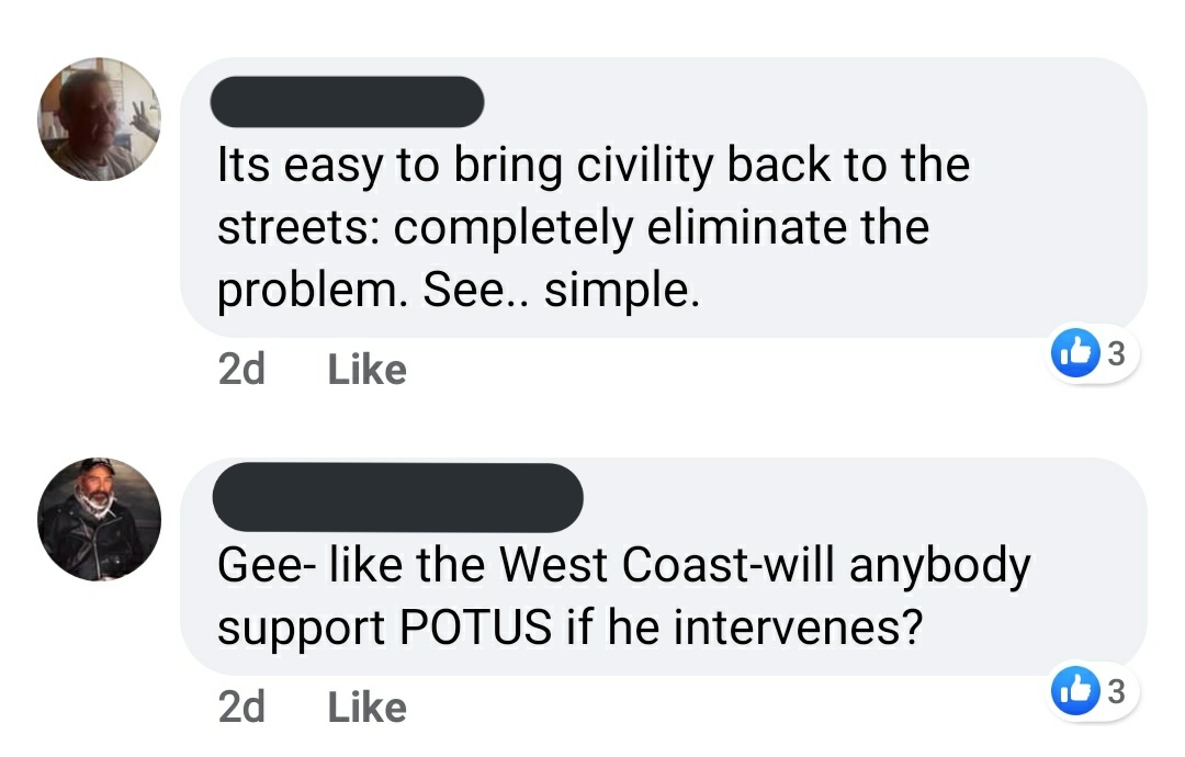 I know these look like repeated screenshots, but I promise it's separate incidents of people calling for shooting and hosing down protesters.