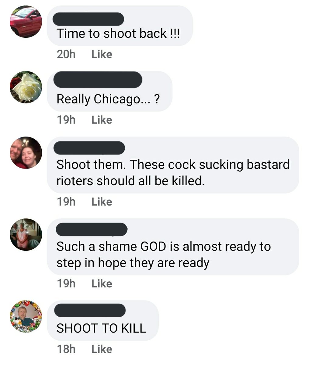 I know these look like repeated screenshots, but I promise it's separate incidents of people calling for shooting and hosing down protesters.