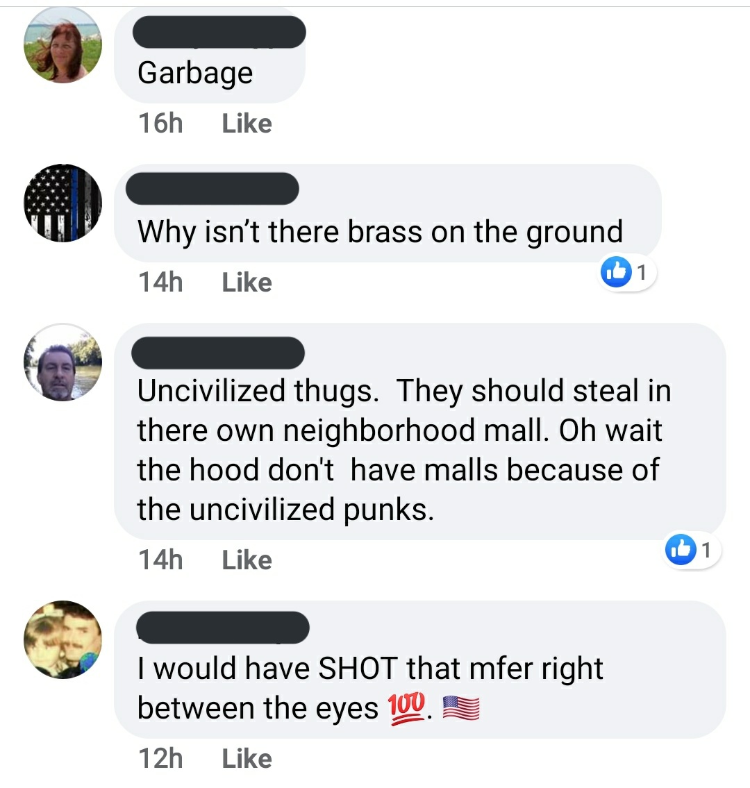 More super racist crap on the police support Facebook page. Wonder what a "you know what" is 