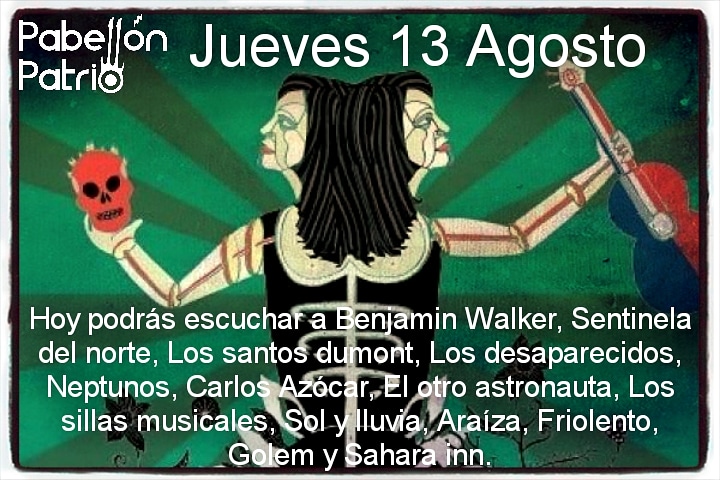 PabellonPatrio's tweet photo. Hoy en #PabellónPatrio #MusicaChilenaEnCasa @Benjawalker #Sentineladelnorte @LosSantosDumont #Losdesaparecidos #Neptunos @azocarmusica @EOA_oficial @SillasMusicales @solylluvia #Araíza #Friolentomusica @GolemChile @Sahara_Inn Toda información en Facebook https://t.co/SEVs1d6v2s https://t.co/FNUdQuDJgh