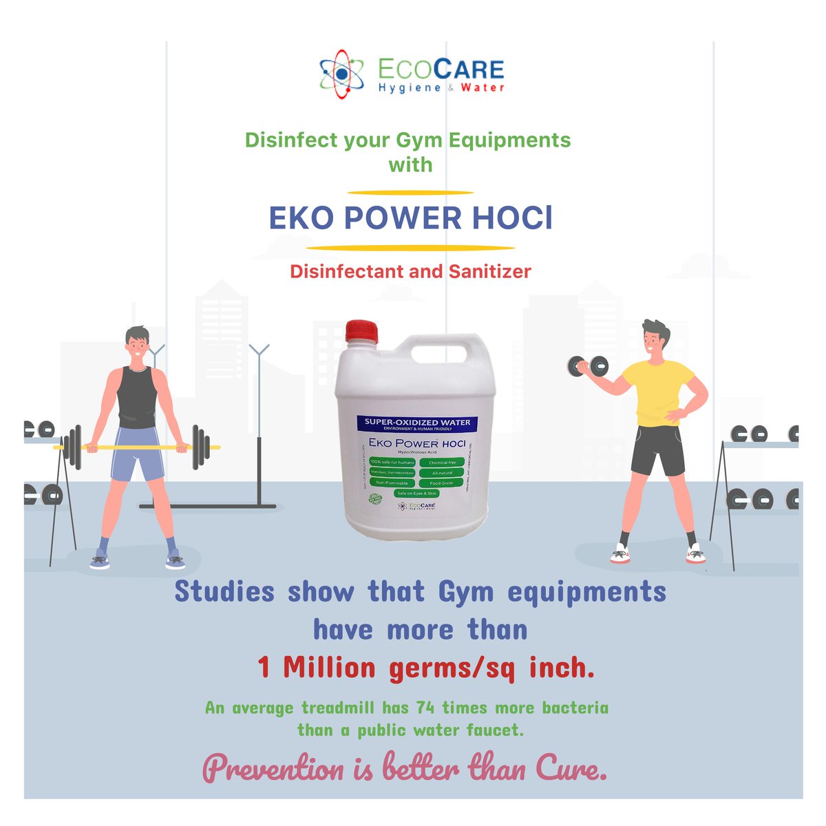 EcocareT's tweet photo. Disinfect your gym equipment with safe and natural Eko Power HOCl - Hypochlorous. Eko Power HOCl is a natural product generated with Salt and Water. Get yours Eko Power HOCl now via Amazon India https://t.co/7PR5wOFWTf  https://t.co/JP4JQEq5Tr https://t.co/KXCInL11j3