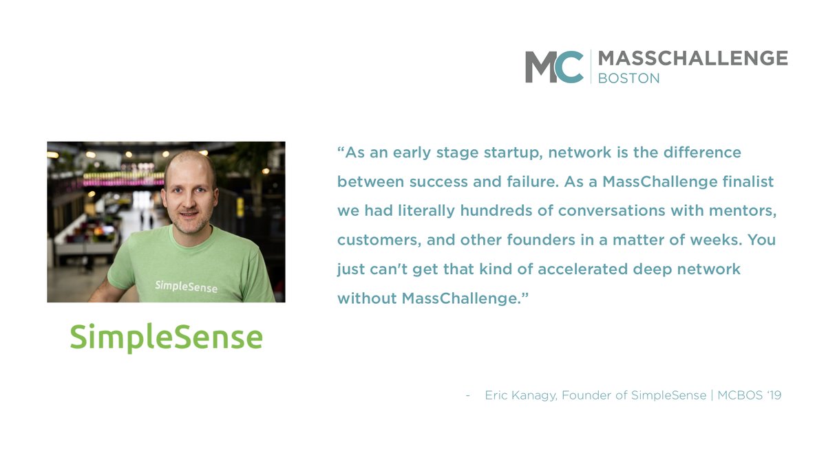 MassChallenge (@masschallenge) on Twitter photo "We had hundreds of conversations with mentors, customers, and other founders in a matter of weeks!" #MCBOS alumni Eric Kanagy from <a href="/SimpleSenseio/">Simplesense</a> shares his experience: "We had hundreds of conversations with mentors, customers, and other founders in a matter of weeks!" #MCBOS alumni Eric Kanagy from <a href="/SimpleSenseio/">Simplesense</a> shares his experience: