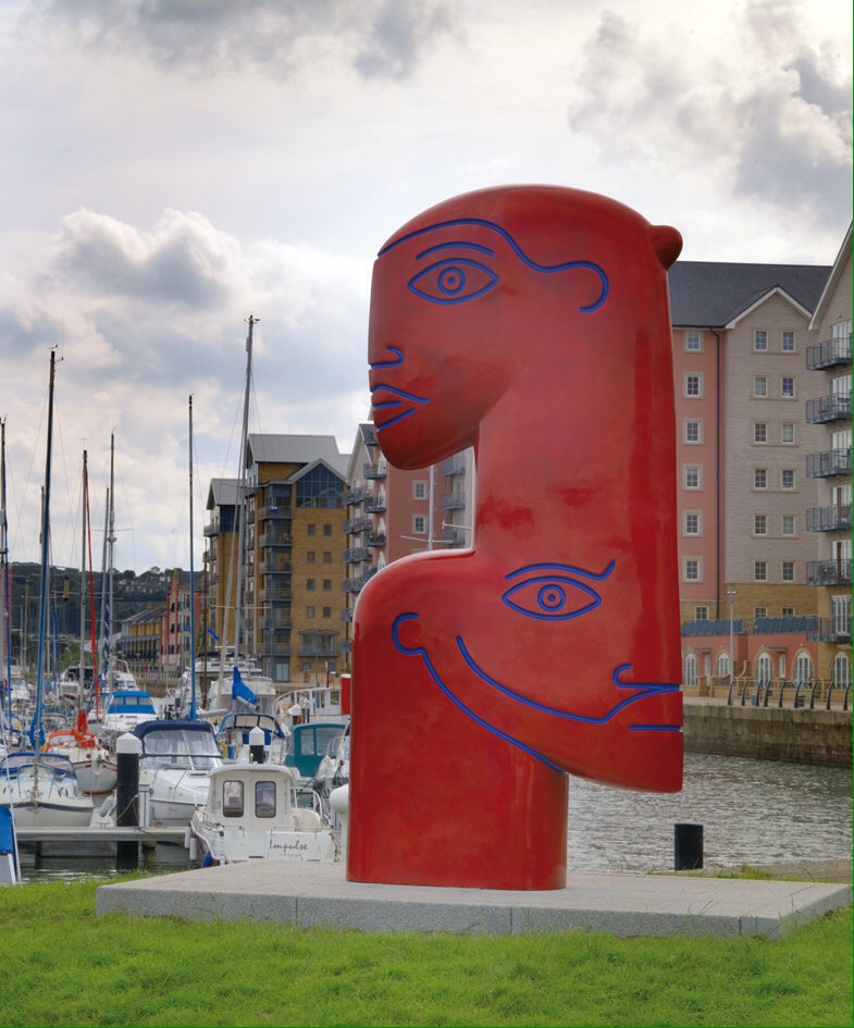 GalleryPangolin's tweet photo. #ShiptoShoreMaq by #jonbuck #Bronze, 78cm high contains stylised #portraits of the artist's parents. One figure #looksouttosea and the other #backtoland and #home. Jon's father was a #Bristol channel pilot and lived and worked near #Portishead where the 4m high sculpture is sited https://t.co/Zug8WmNRhm