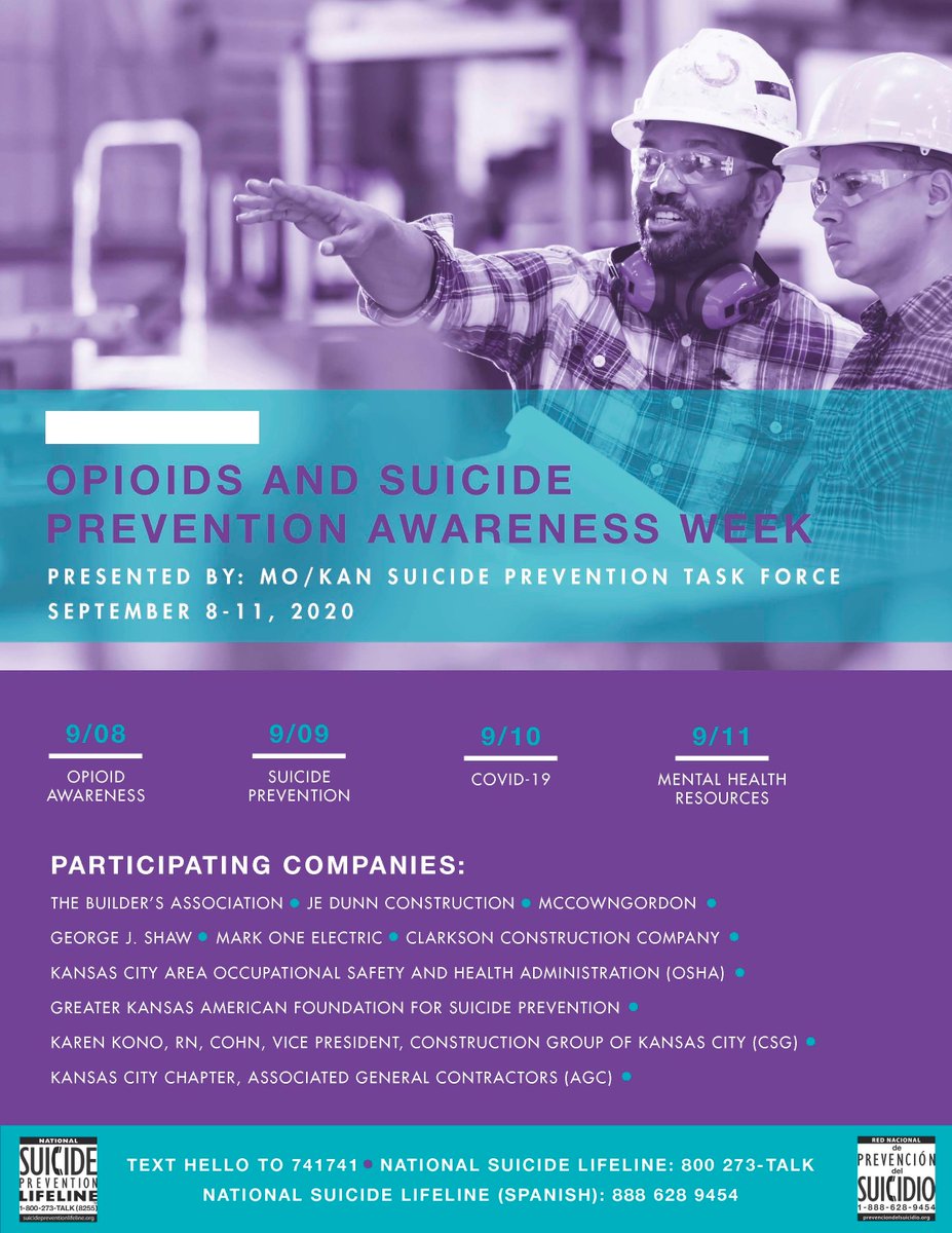 BuildersAssocKC's tweet photo. Sept. 8-11 is Opioids and Suicide Prevention Awareness Week, and we're partnering with companies and organizations in the construction industry to bring attention to these important topics. Join us each day that week as we take part in the conversation. #buildingkc #buildingmo https://t.co/gRqGD8I987