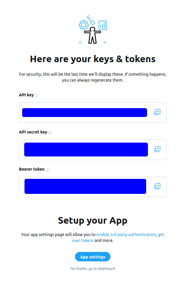 4. Name your app. Damn, I thought that was step 1. But that was only the project name, if I remember correctly. I could add an existing app as well. Too risky for now, as I don't know if that will change something. Let's call it Accountanalysis Dev.Tokens are displayed once. /9