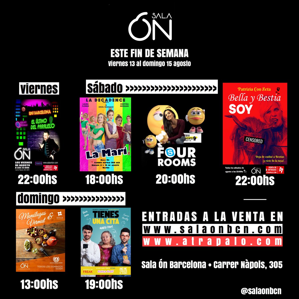 salaonbcn's tweet photo. Este fin de semana en Sala Ón Barcelona tenemos opciones para diafrutar #laculturaessegura ven con nosotros. 😀😅😉😎🥳🤩😆🤗🤪🥰 @salaonbcn #teatre #teatro #comedia #humor #cultura #bcn #barcelona #catalunya Carrer Nàpols, 305. Info: https://t.co/Wef5c85JrV 📱🖥📲💻⌨️ https://t.co/lwX0P96oLc
