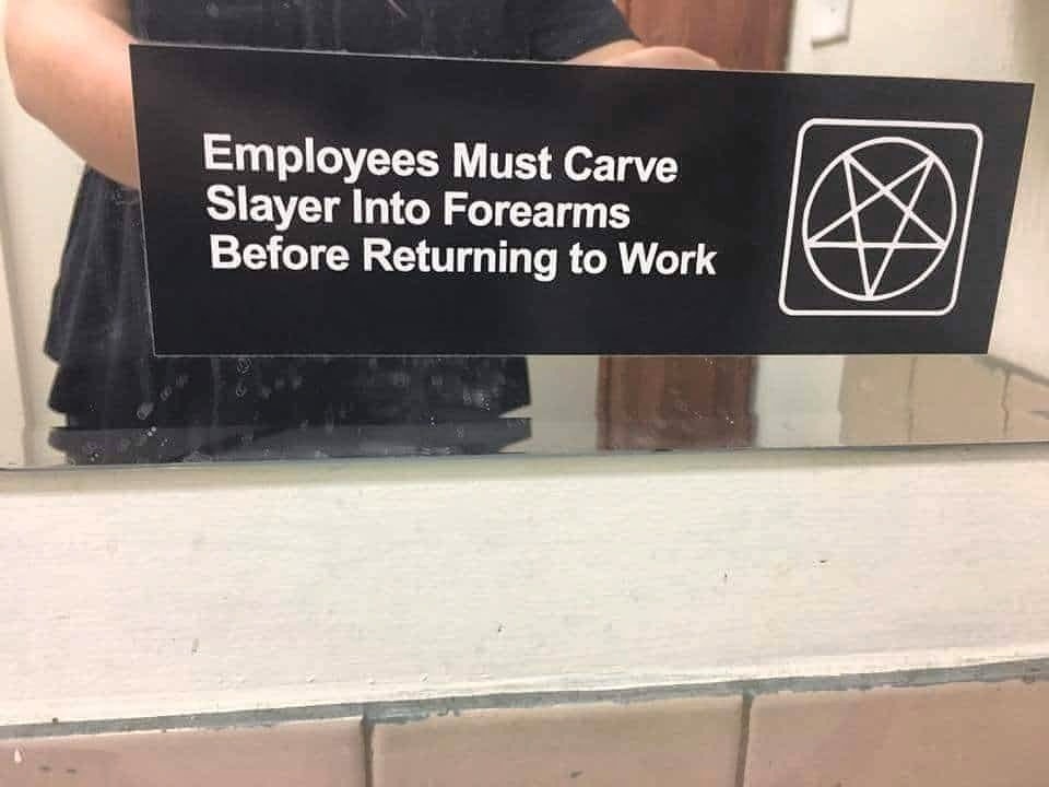 I heard this might be government mandated. #slayerbandofficial #slayernation #slayer #slayerband #oldguystalkmetal #kerryking #tomaraya #jeffhanneman #davelombardo #garyholt #paulbostaph #california #sanfrancisco #losangeles #sandiego #heavymetal #hardrock #metal @Slayer